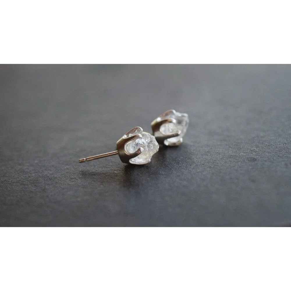 Lake County diamond earrings, 925 sterling silver, raw gemstones